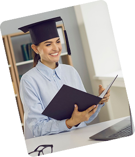 Graduate student holding a book